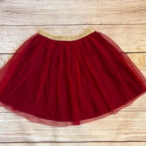 Elegant Red Tulle Skirt with Gold Waistband